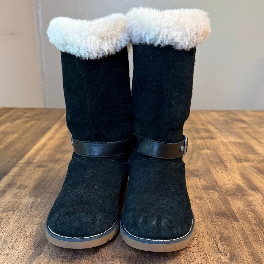 UGG Australia Boots Nessa Shearling Lined Black Suede Mid Calf Zip Up US 3 EU 35 - Picture 2 of 11